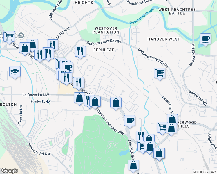 map of restaurants, bars, coffee shops, grocery stores, and more near 1149 Ansel Lane Northwest in Atlanta
