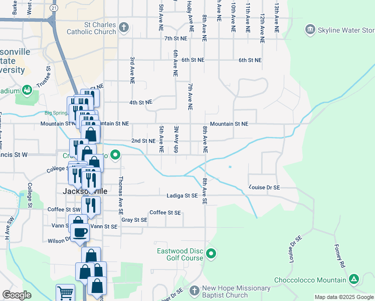 map of restaurants, bars, coffee shops, grocery stores, and more near 805 Francis Street East in Jacksonville