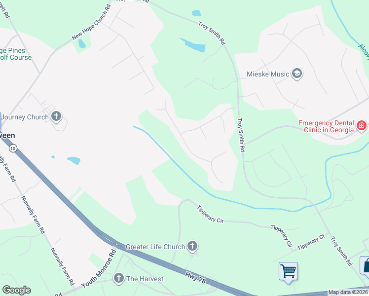 map of restaurants, bars, coffee shops, grocery stores, and more near 2756 Oakmont Way in Monroe