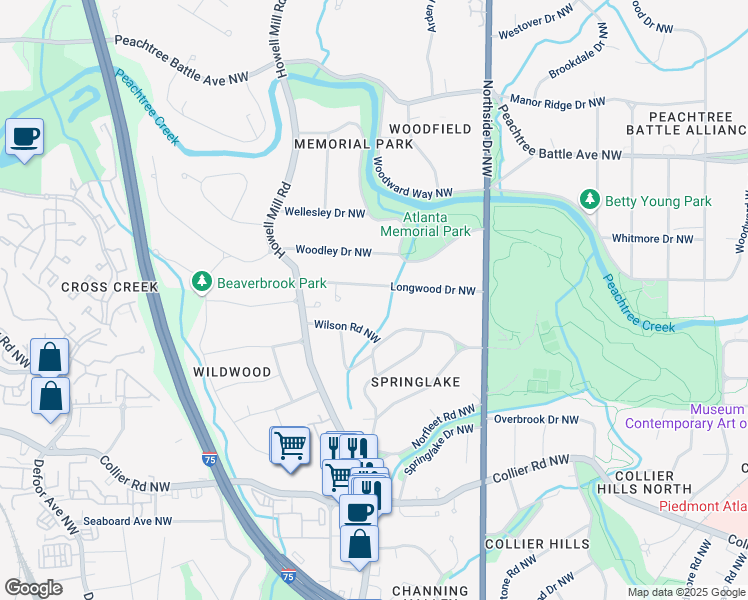 map of restaurants, bars, coffee shops, grocery stores, and more near 715 Wilson Road Northwest in Atlanta