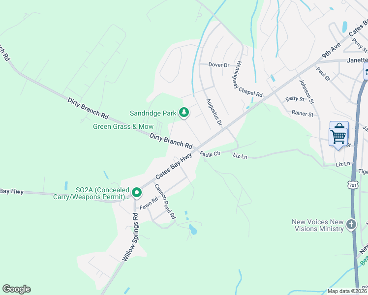 map of restaurants, bars, coffee shops, grocery stores, and more near 3445 Cates Bay Highway in Conway