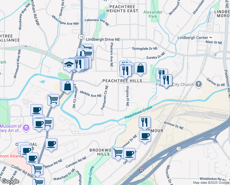 map of restaurants, bars, coffee shops, grocery stores, and more near 2236 Stephen Long Drive Northeast in Atlanta