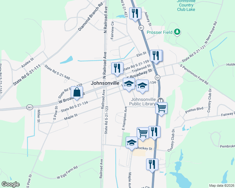 map of restaurants, bars, coffee shops, grocery stores, and more near 156 East Marion Street in Johnsonville