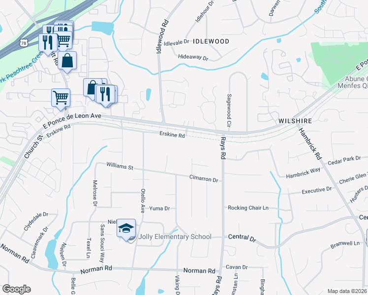 map of restaurants, bars, coffee shops, grocery stores, and more near 4128 Oakmont Court in Clarkston