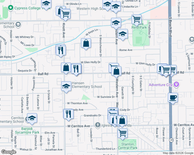 map of restaurants, bars, coffee shops, grocery stores, and more near in Anaheim