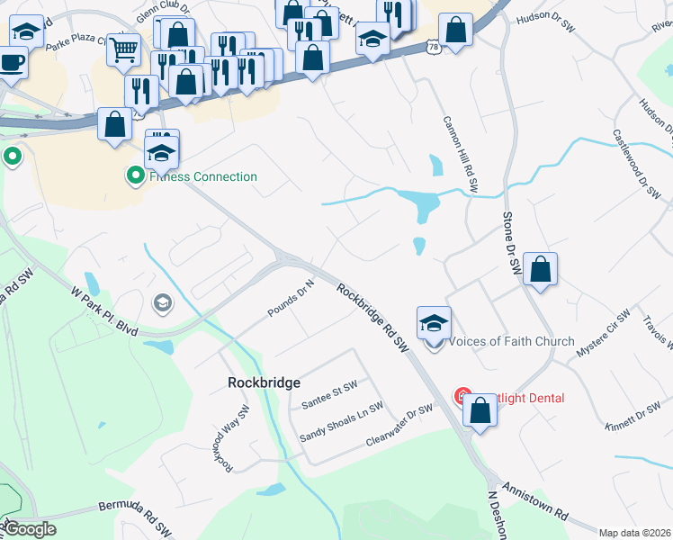 map of restaurants, bars, coffee shops, grocery stores, and more near 2299 Lexington Avenue Southwest in Stone Mountain