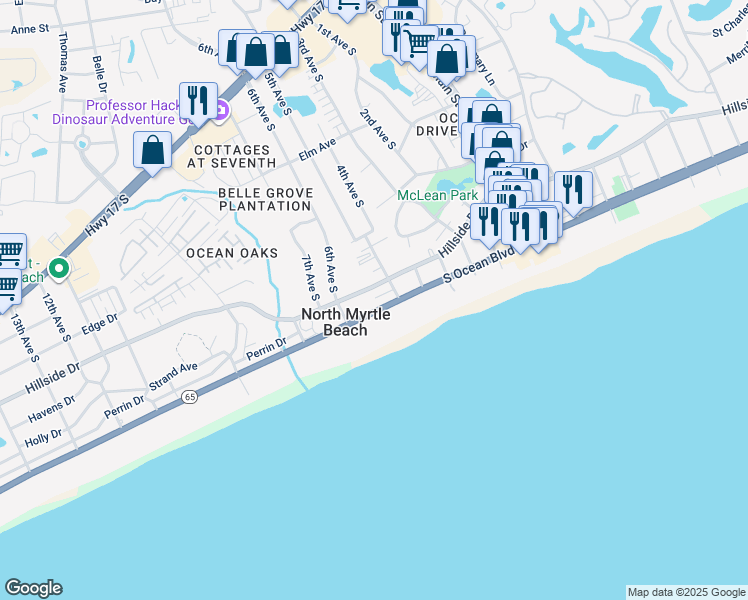 map of restaurants, bars, coffee shops, grocery stores, and more near 511 Elicia Court in North Myrtle Beach