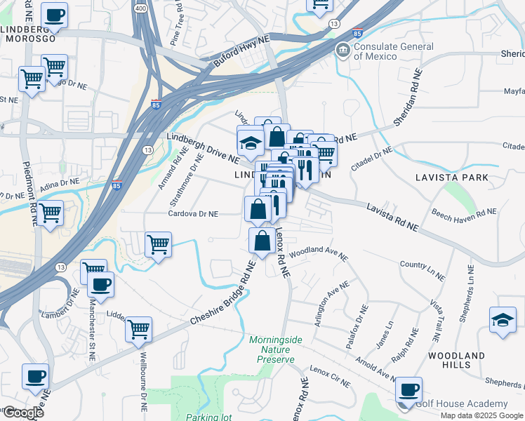 map of restaurants, bars, coffee shops, grocery stores, and more near in Atlanta