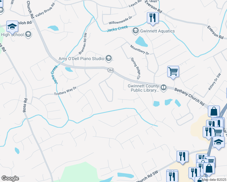 map of restaurants, bars, coffee shops, grocery stores, and more near 2905 Bethany Church Road in Snellville