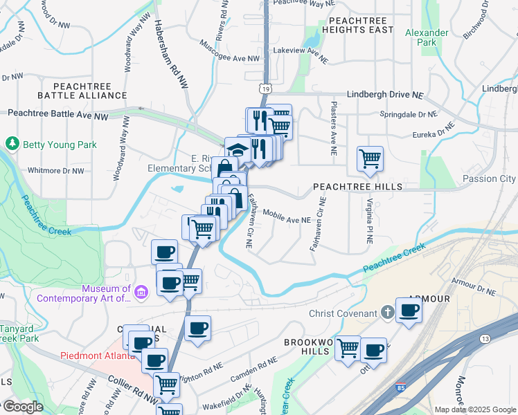 map of restaurants, bars, coffee shops, grocery stores, and more near 50 Mobile Avenue Northeast in Atlanta