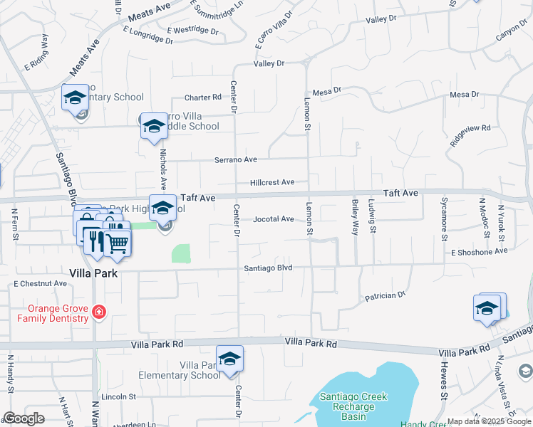 map of restaurants, bars, coffee shops, grocery stores, and more near 18391 Jocotal Avenue in Villa Park