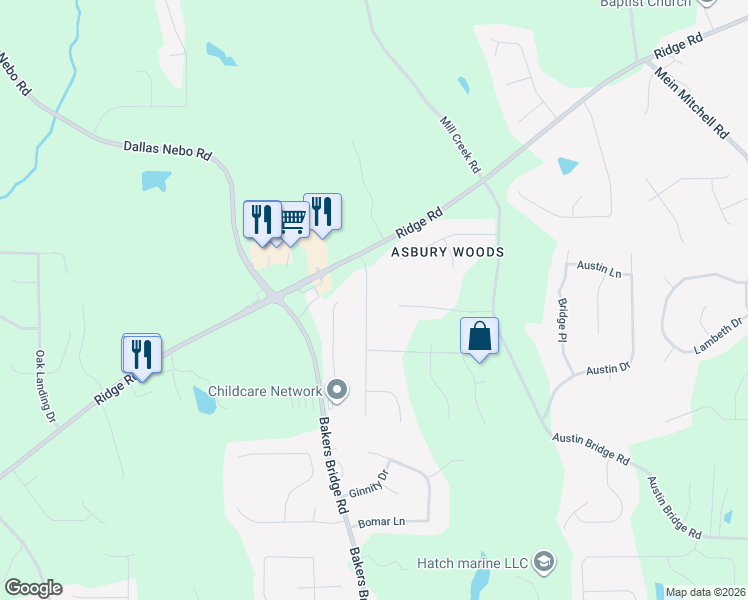 map of restaurants, bars, coffee shops, grocery stores, and more near 115 Jamie Drive in Hiram