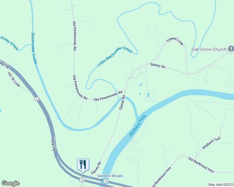 map of restaurants, bars, coffee shops, grocery stores, and more near 64 Old Pineywoods Road in Jasper