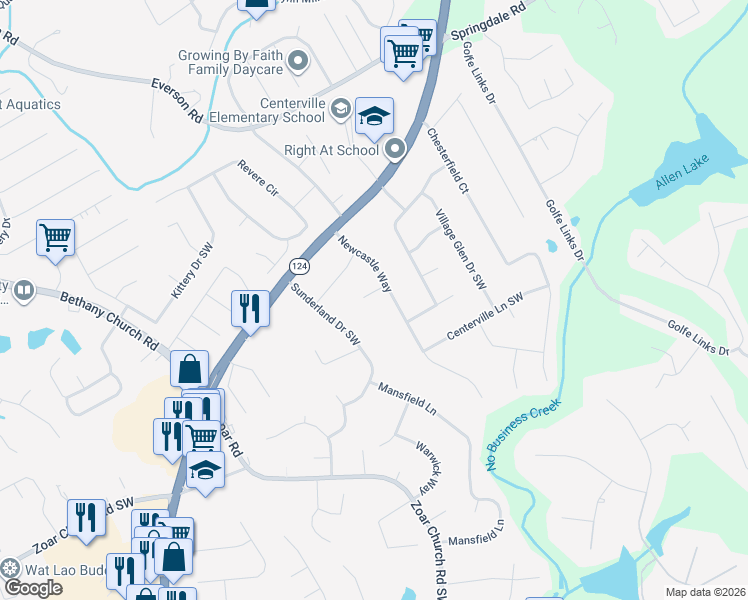 map of restaurants, bars, coffee shops, grocery stores, and more near 3524 Exeter Court in Snellville
