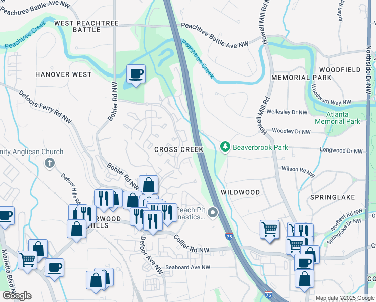 map of restaurants, bars, coffee shops, grocery stores, and more near 174 Barone Place Northwest in Atlanta