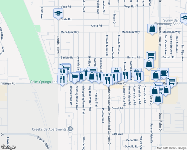 map of restaurants, bars, coffee shops, grocery stores, and more near 31800 Avenida El Mundo in Cathedral City