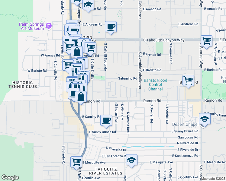 map of restaurants, bars, coffee shops, grocery stores, and more near 437 Copper Canyon Road in Palm Springs