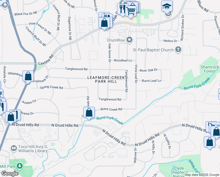 map of restaurants, bars, coffee shops, grocery stores, and more near 2370 Heather Drive in Decatur