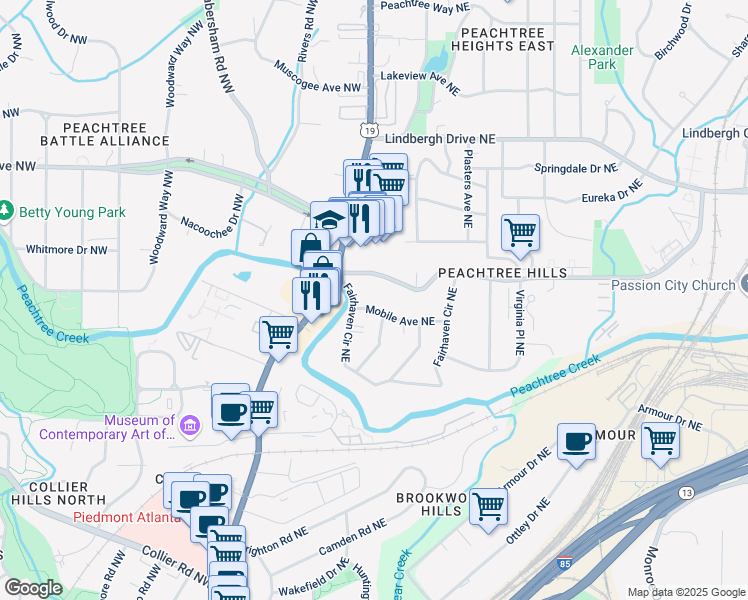 map of restaurants, bars, coffee shops, grocery stores, and more near 66 Mobile Avenue Northeast in Atlanta
