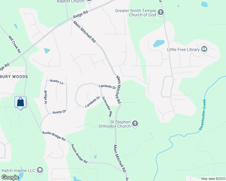 map of restaurants, bars, coffee shops, grocery stores, and more near 39 Lambeth Drive in Hiram