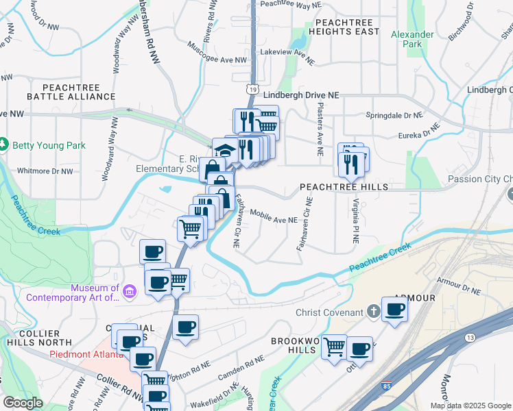 map of restaurants, bars, coffee shops, grocery stores, and more near 66 Mobile Avenue Northeast in Atlanta