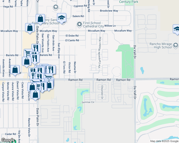 map of restaurants, bars, coffee shops, grocery stores, and more near 536 Via Assisi in Cathedral City