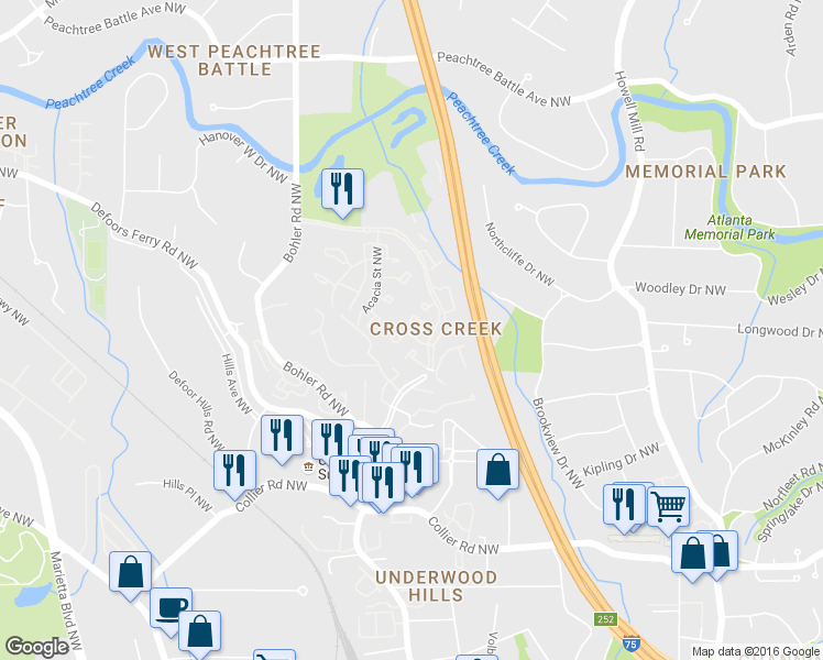 map of restaurants, bars, coffee shops, grocery stores, and more near 29 La Rue Place Northwest in Atlanta
