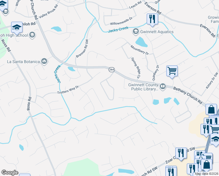 map of restaurants, bars, coffee shops, grocery stores, and more near 2905 Bethany Church Road in Snellville