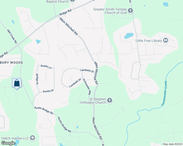 map of restaurants, bars, coffee shops, grocery stores, and more near 39 Lambeth Drive in Hiram