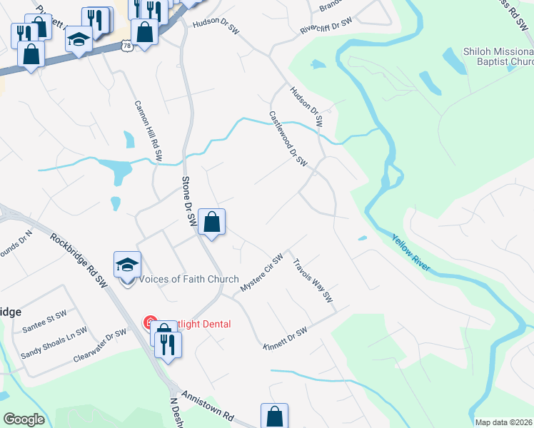 map of restaurants, bars, coffee shops, grocery stores, and more near 4833 Carlene Way Southwest in Lilburn