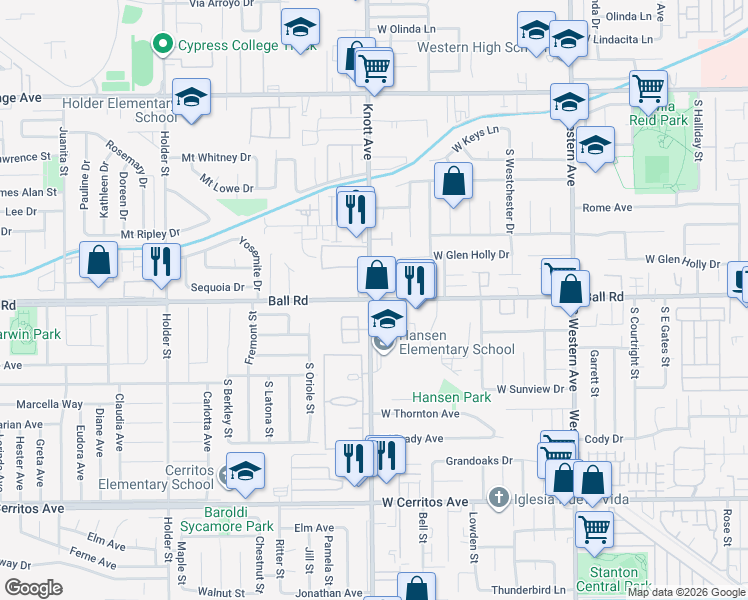 map of restaurants, bars, coffee shops, grocery stores, and more near in Anaheim