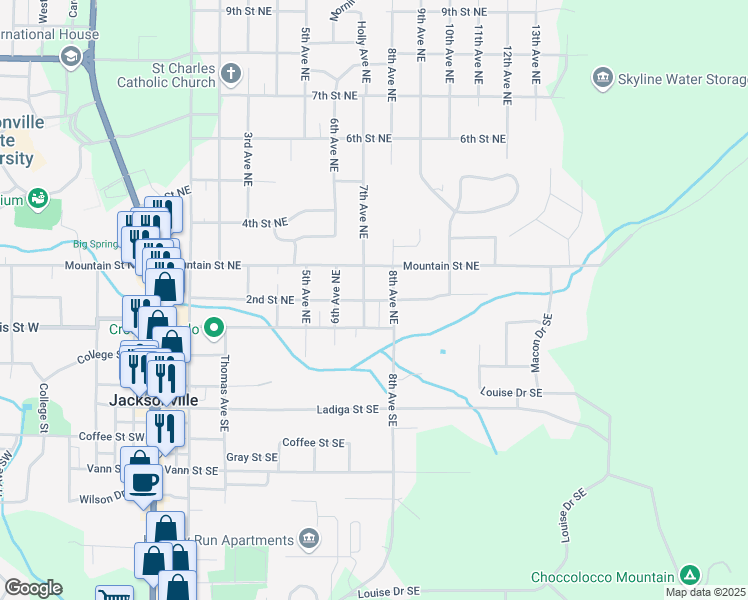 map of restaurants, bars, coffee shops, grocery stores, and more near 804 2nd Street Northeast in Jacksonville