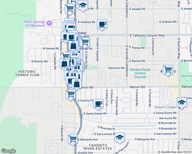 map of restaurants, bars, coffee shops, grocery stores, and more near 461 South Calle El Segundo in Palm Springs