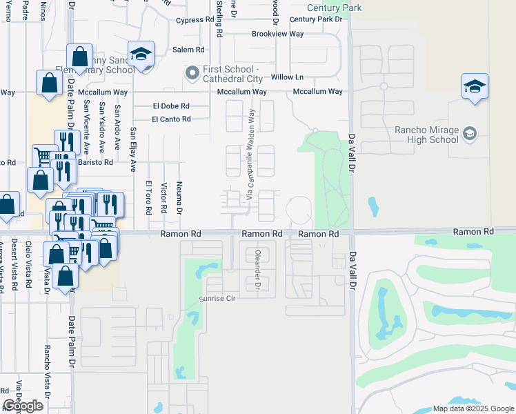 map of restaurants, bars, coffee shops, grocery stores, and more near Via Firenze in Cathedral City