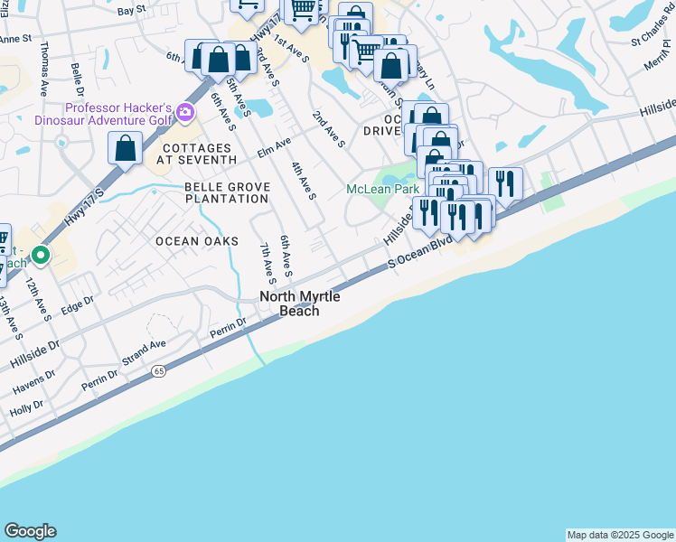 map of restaurants, bars, coffee shops, grocery stores, and more near 205 5th Avenue South in North Myrtle Beach
