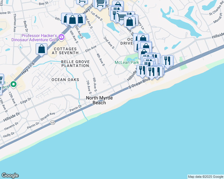 map of restaurants, bars, coffee shops, grocery stores, and more near 205 5th Avenue South in North Myrtle Beach