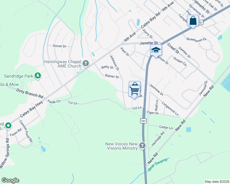 map of restaurants, bars, coffee shops, grocery stores, and more near 603 Johnson Street in Conway