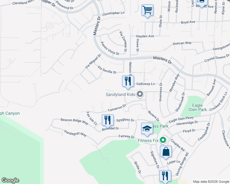 map of restaurants, bars, coffee shops, grocery stores, and more near 1657 Honors Circle in Corona