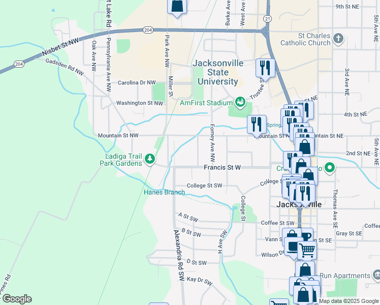 map of restaurants, bars, coffee shops, grocery stores, and more near 405 Madison Avenue Northwest in Jacksonville