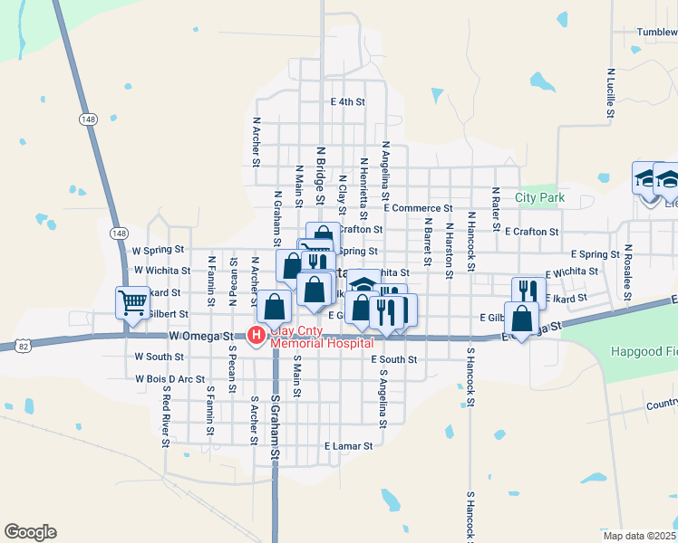 map of restaurants, bars, coffee shops, grocery stores, and more near 309 North Clay Street in Henrietta