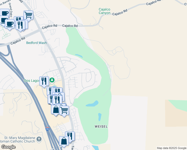 map of restaurants, bars, coffee shops, grocery stores, and more near 4319 Altivo Lane in Corona