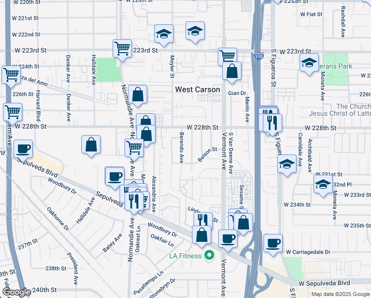 map of restaurants, bars, coffee shops, grocery stores, and more near 22928 Petroleum Avenue in Torrance
