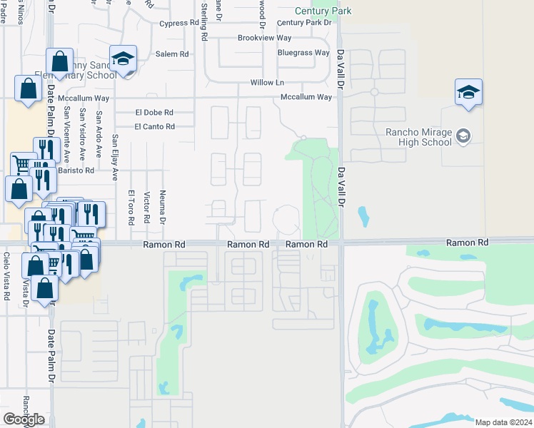 map of restaurants, bars, coffee shops, grocery stores, and more near Via Firenze in Cathedral City