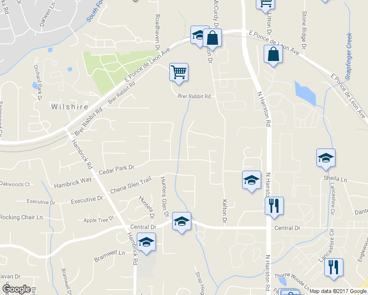 map of restaurants, bars, coffee shops, grocery stores, and more near 1284 Cedar Keys Court in Stone Mountain