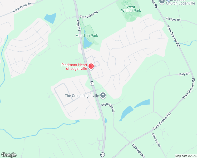 map of restaurants, bars, coffee shops, grocery stores, and more near 111 Village Drive in Loganville