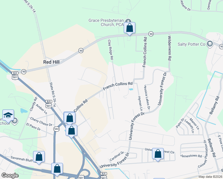 map of restaurants, bars, coffee shops, grocery stores, and more near 1403 Grassy Lane in Conway