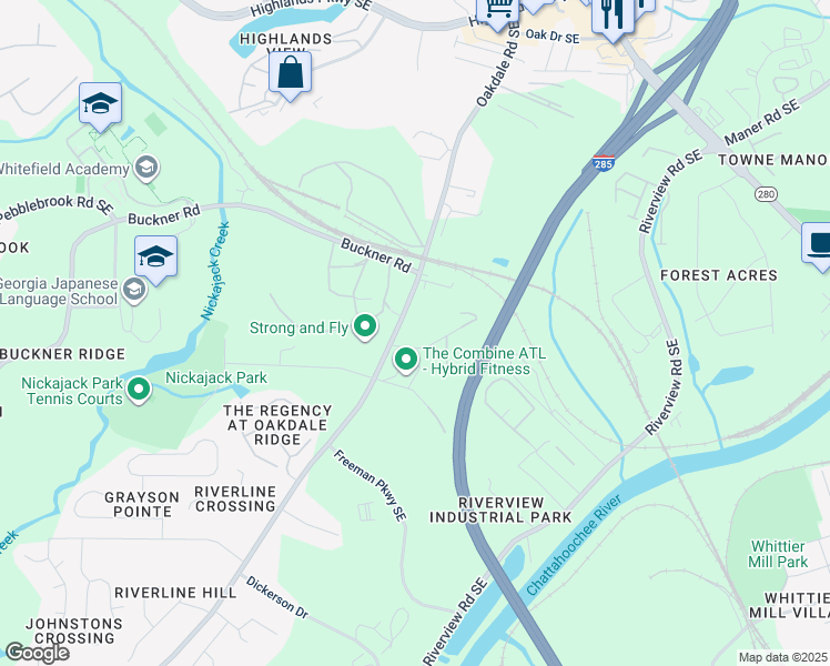 map of restaurants, bars, coffee shops, grocery stores, and more near 5557 Oakdale Road Southeast in Mableton