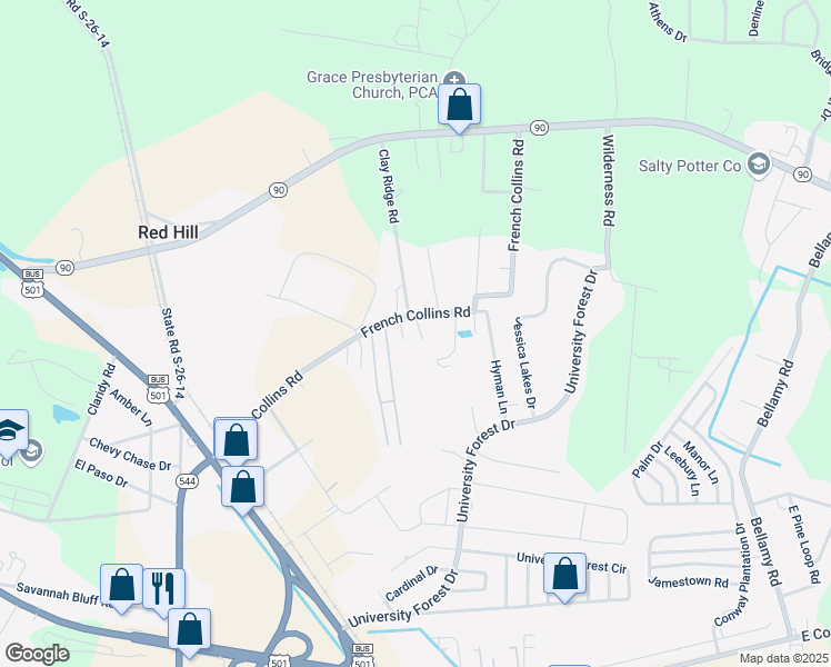 map of restaurants, bars, coffee shops, grocery stores, and more near 1415 Island Road in Conway