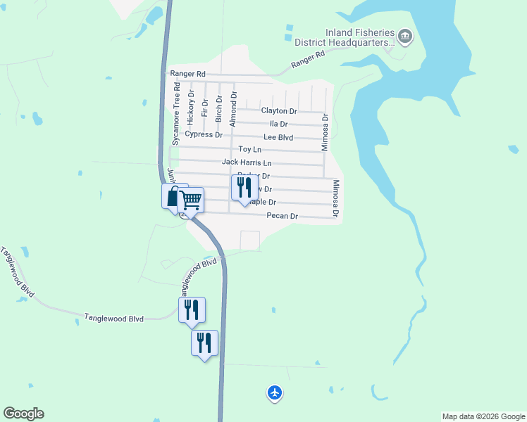 map of restaurants, bars, coffee shops, grocery stores, and more near 121 Pecan Drive in Pottsboro