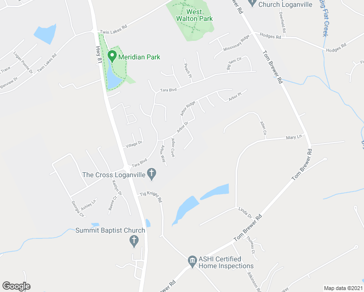 map of restaurants, bars, coffee shops, grocery stores, and more near 606 Arbor Ridge in Loganville